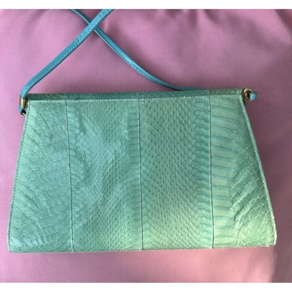 Vintage Jasmin Teal Snakeskin Shoulder Bag Purse Made in Hong Kong 12"x7" - Picture 3 of 7